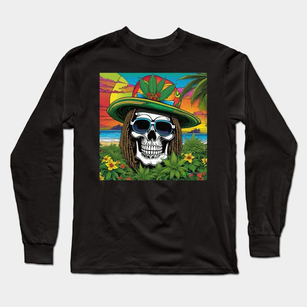 Reggae Music - Jamaican Stoner Skull 1 Long Sleeve T-Shirt by Benito Del Ray